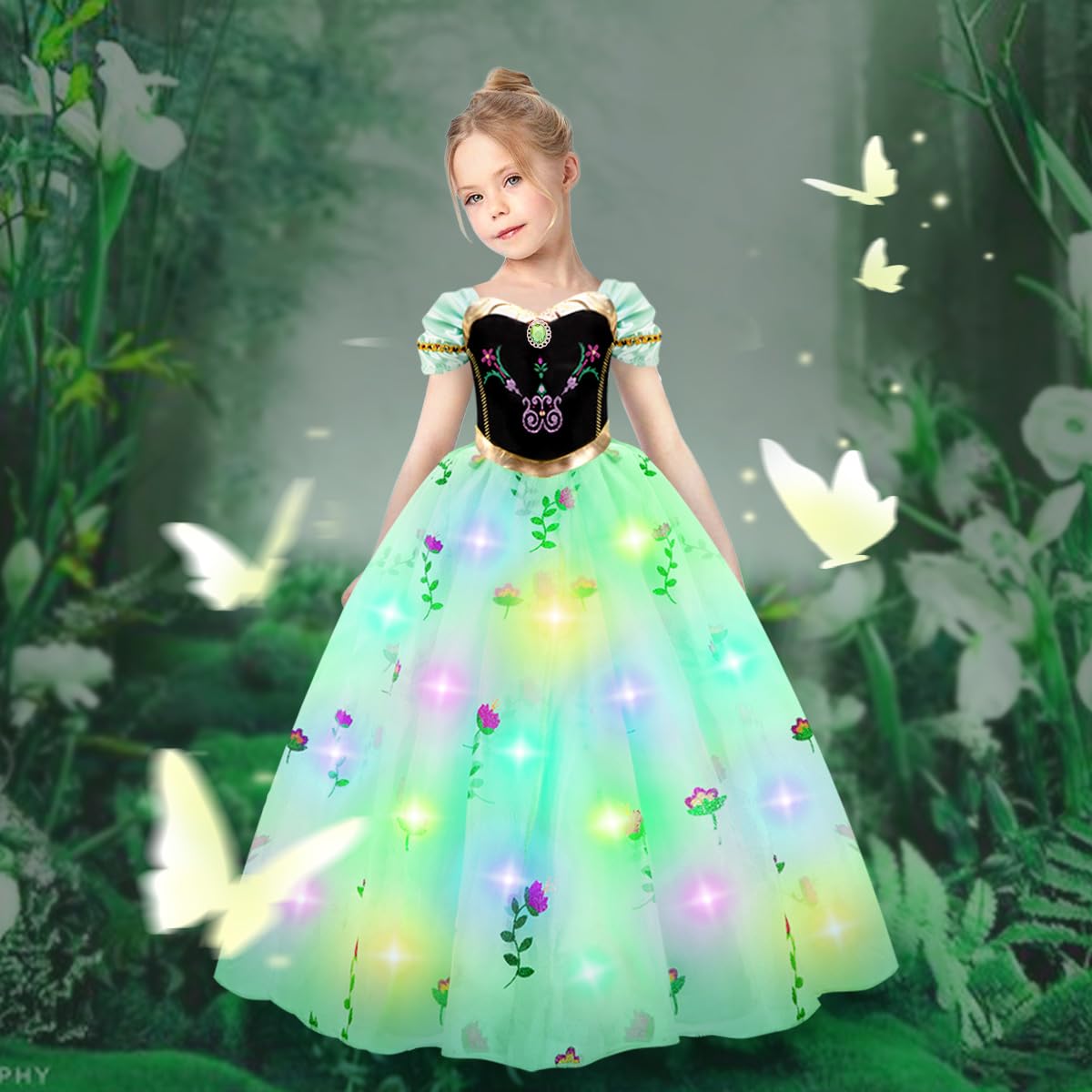 Meland Princess Dress Up for Girls - Light Up Princess Dress for Role Play, Halloween Costume for Toddler Girls 3-10 (3-4 Years)