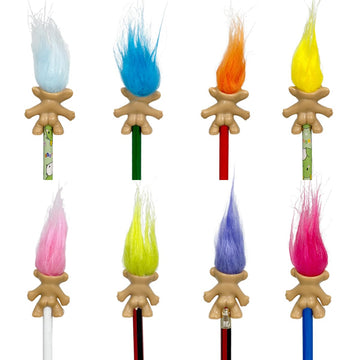 8pcs Mini Troll Pencil Toppers with Hair, Vintage Lucky Troll Dolls Pencil Topper(pencils not included)
