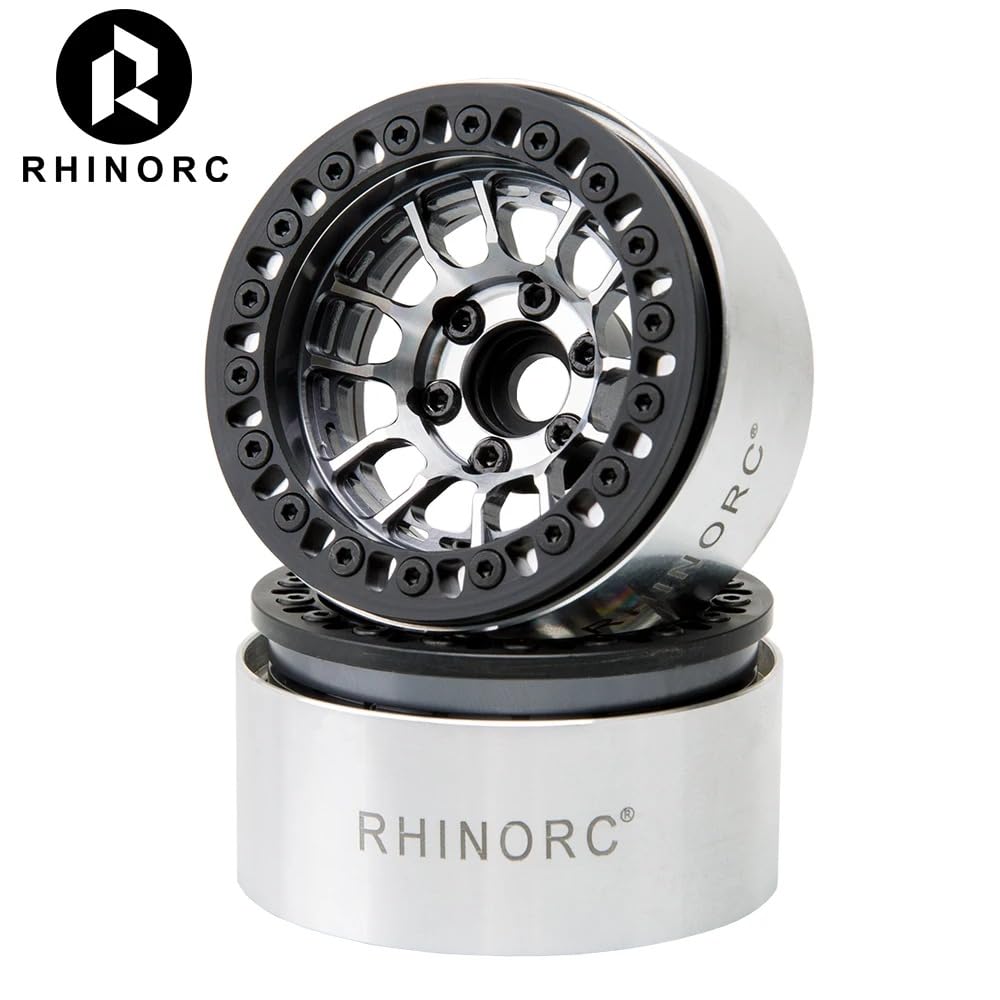RhinoRC MOZA 1.9 Inch Negative Offset Aluminum Wheel Rim, 4PCS RC Beadlock Wheels for 1/10 RC Crawler Axial SCX10 RR10 Wraith TR