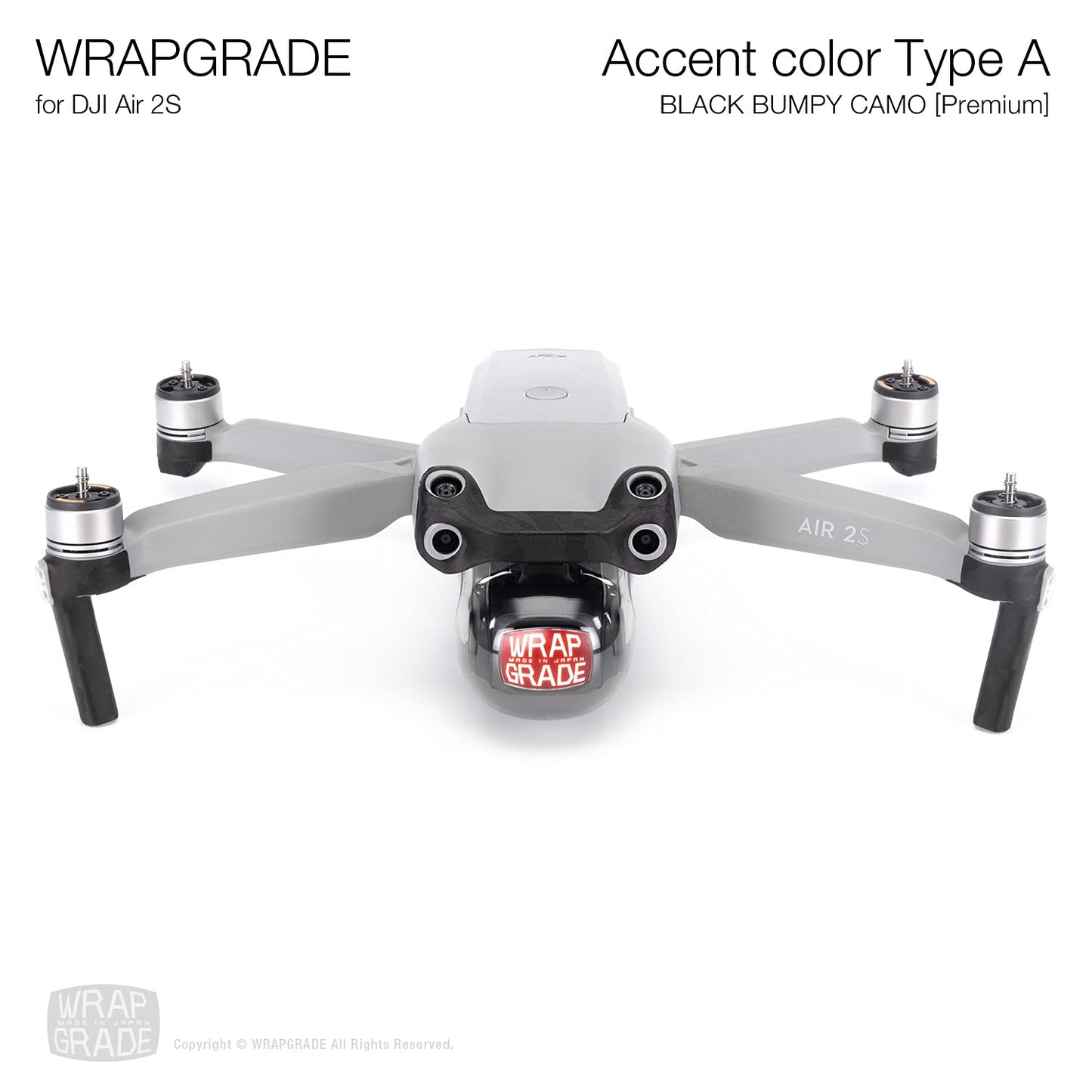 Wrapgrade Skin Compatible With Dji Air 2S | Accent Color A (Black Bumpy Camo)
