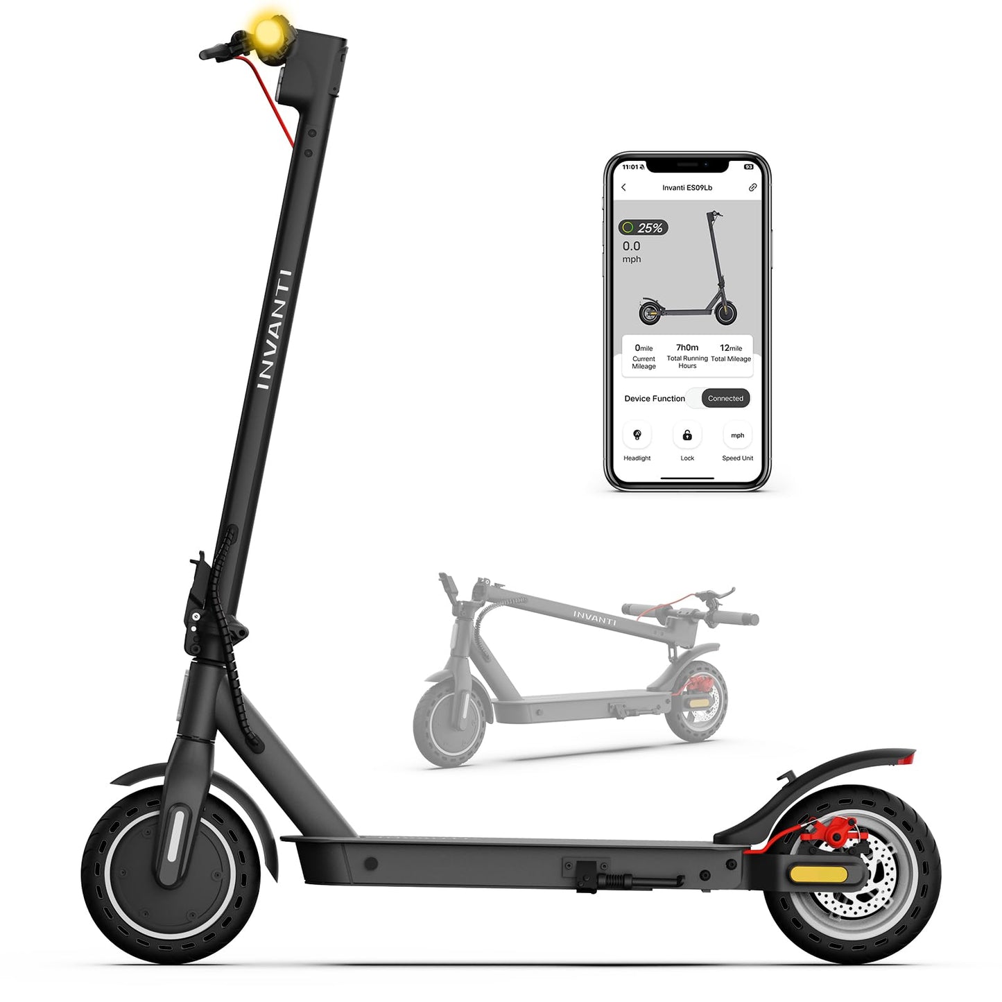 INVANTI E30 Electric Scooter with Smart APP  19.9 Miles Range & 18 MPH  350W Motor  8.5 Solid Tires  Rear Suspension and Turn Signals  Foldable Electric Scooter for mature-themeds and Teens