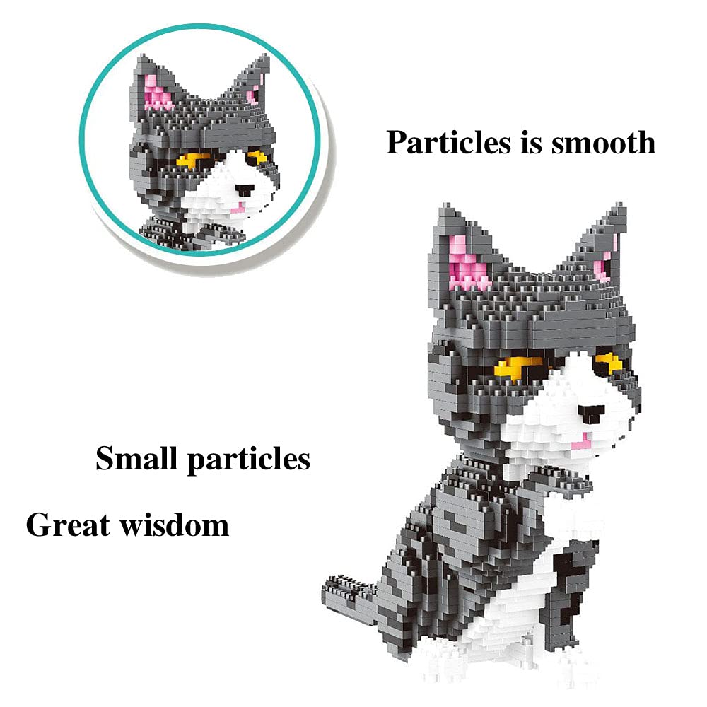 ISeeSee Mini Cat Building Blocks Pet Building Toy Bricks Micro Mini Blocks 3D Puzzle Building Blocks Set Toys Gifts for Kids or mature-themed (Cat Gray 1300PCS)