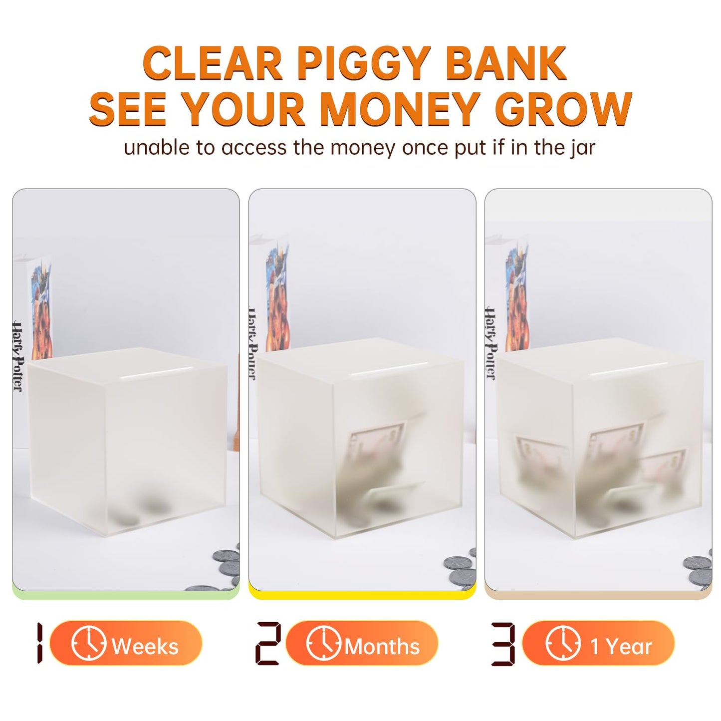 Aipor Piggy Bank For Adults/Kids Must Break To Open, Unopenable Acrylic Piggy Bank, Acrylic Frosted Piggy Bank For Boys/Girls To