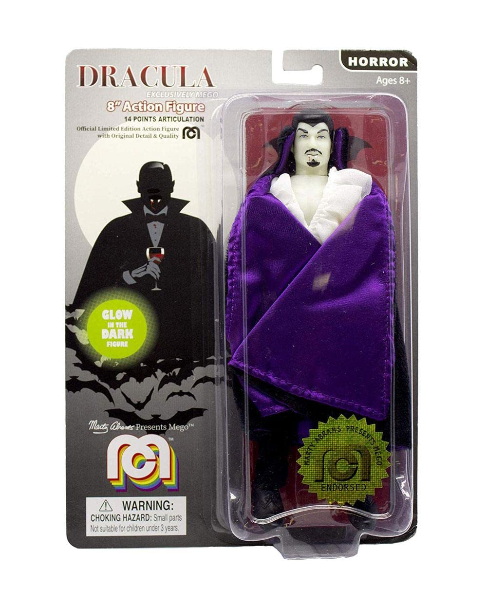 Mego Action Figures, 8    New Mego Glow In The Dark Dracula With Purple Cape (Limited Edition Collectors Item)