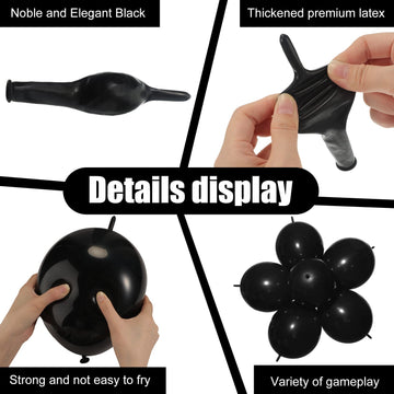 100 Pcs Link Balloon Linking Balloon Latex Linkable Balloons Connected Wedding Party Decoration (Black, 10 Inch)