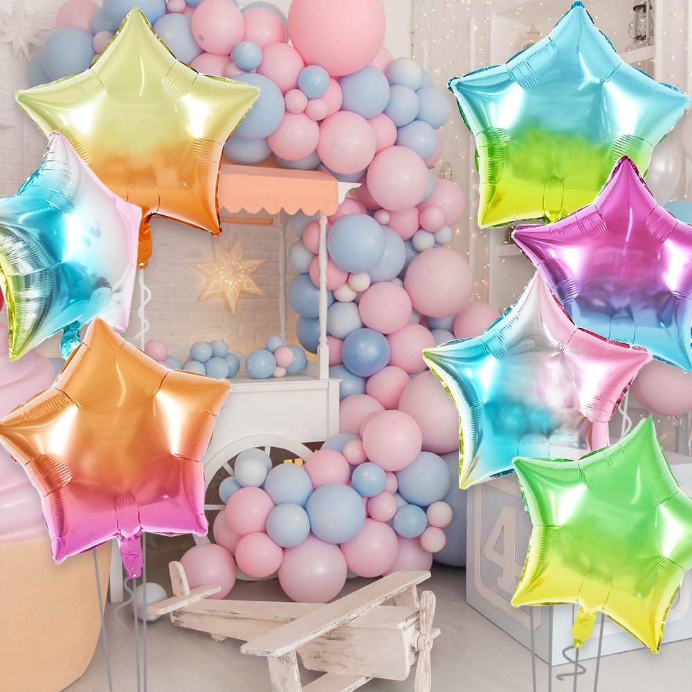 TONIFUL 30Pcs 18 Inch Large Colorful Star Shape Foil Balloons Big Gradient Stars Helium Mylar Ballons for Birthday Wedding Baby