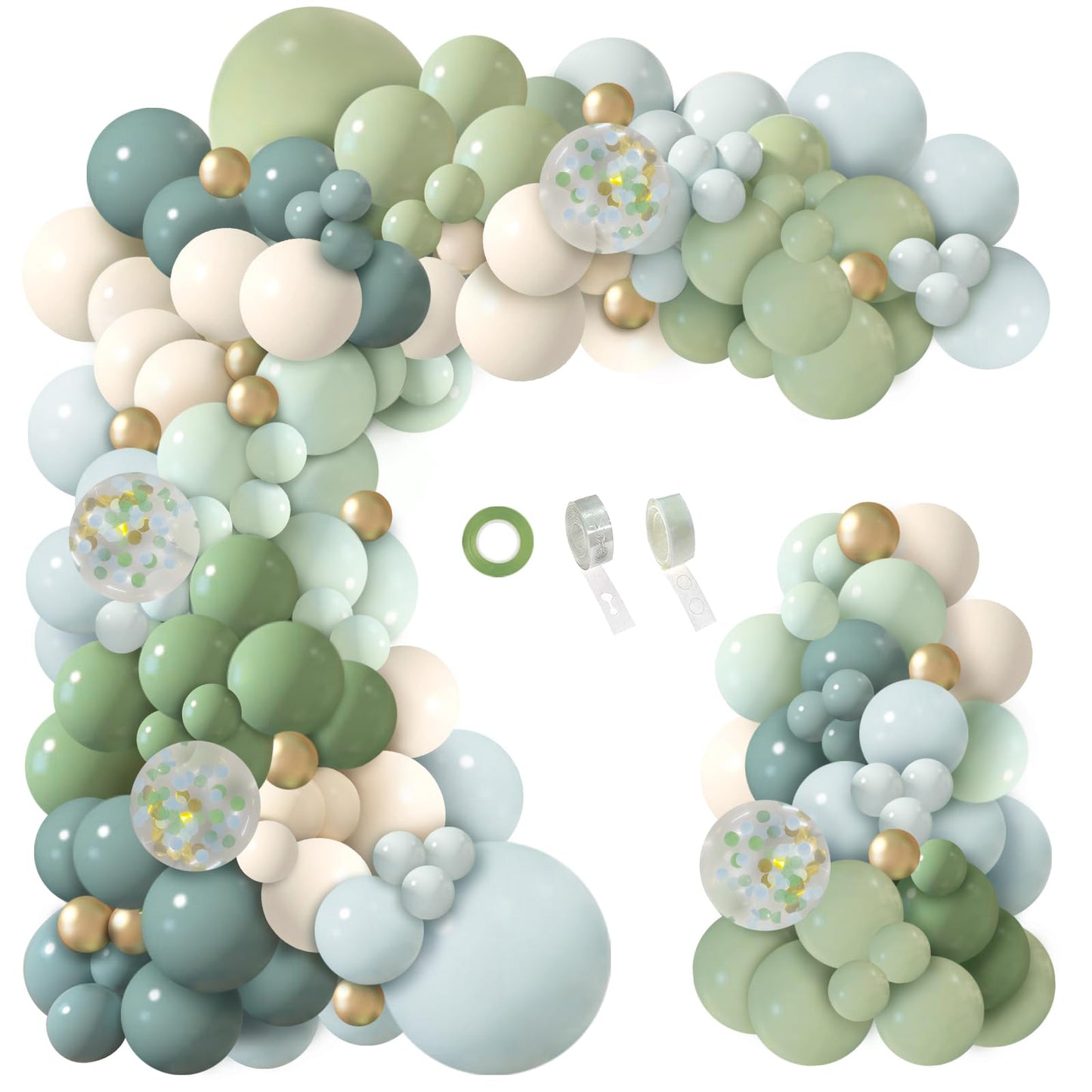 Ilafm 150Pcs Dusty Blue Green Balloon Garland Arch Kit, Ash Mist Green Haze Fog Blue Sand White Gold Balloons For Baby Shower Ju