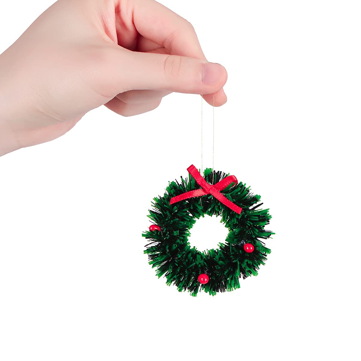 10 Pieces Mini Artificial Christmas Wreaths Ornaments, Dollhouse Miniature Christmas Wreath Doll House Mini Xmas Wreath for Doll