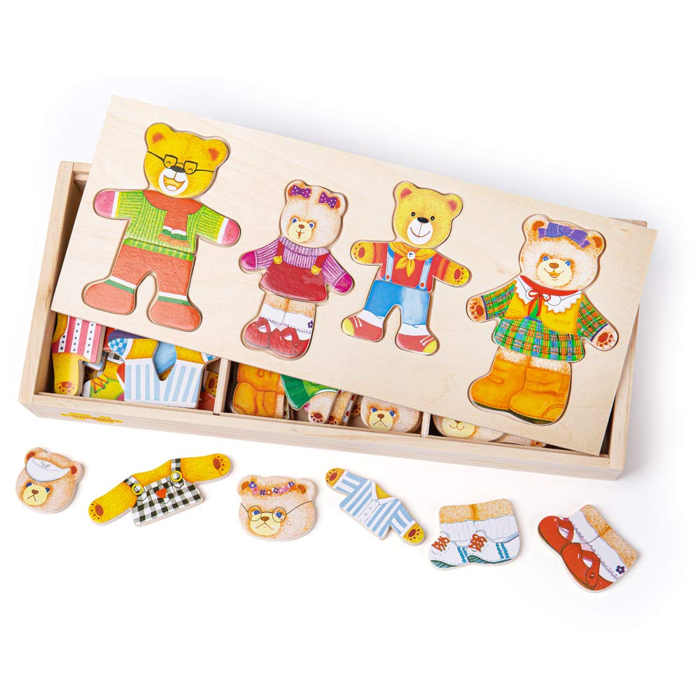 Bigjigs Toys Wooden Bear Family Dress-Up Puzzle with Storage Box
