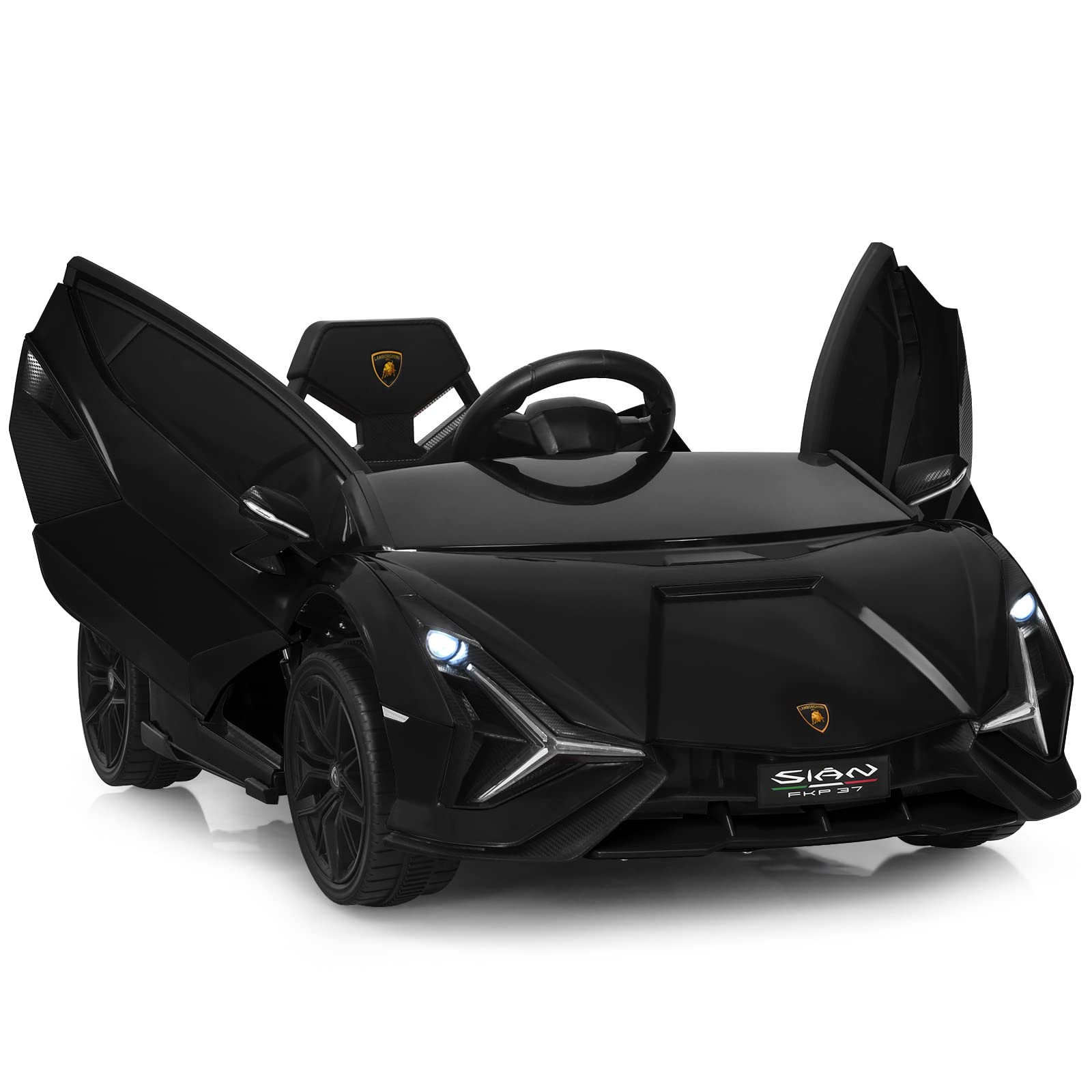 Olakids Kids 12V Licensed Lamborghini Sian Ride On Car, Electric Vehicle For Toddler With Control Remote, Battery Powered Toy With Music, Horn, 2 Speeds, Suspension, Led Lights, Bluetooth (Black)