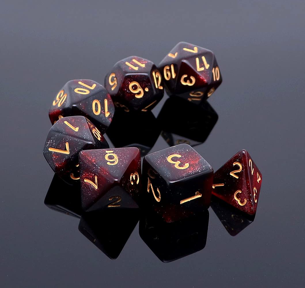 Creebuy Dnd Dice Set 7Pcs Red Mix Black Nebula Dice For Dungeon And Dragons D&D Rpg Role Playing Games Polyhedral Dice