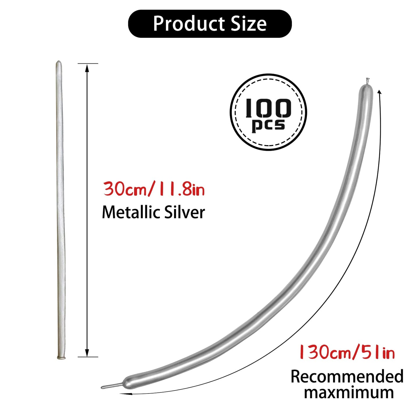 Silver Metallic 260Q Long Balloons 100 Pack Silver Modeling Long Magic Balloons Shiny Latex Diy Animal Balloon For Birthday Wedd