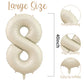 40 Inch Cream White 8 Balloon Numbers, Large Number 8 Balloon Foil Helium Number Balloons, Big 8 Mylar Birthday Balloons For Boy