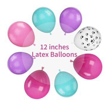 Pink Teal Purple Paw Balloons, 12 Inch Paw Balloons With Hot Pink Teal Purple Dog Paw Printed Balloons Metallic Rose Balloons Fo