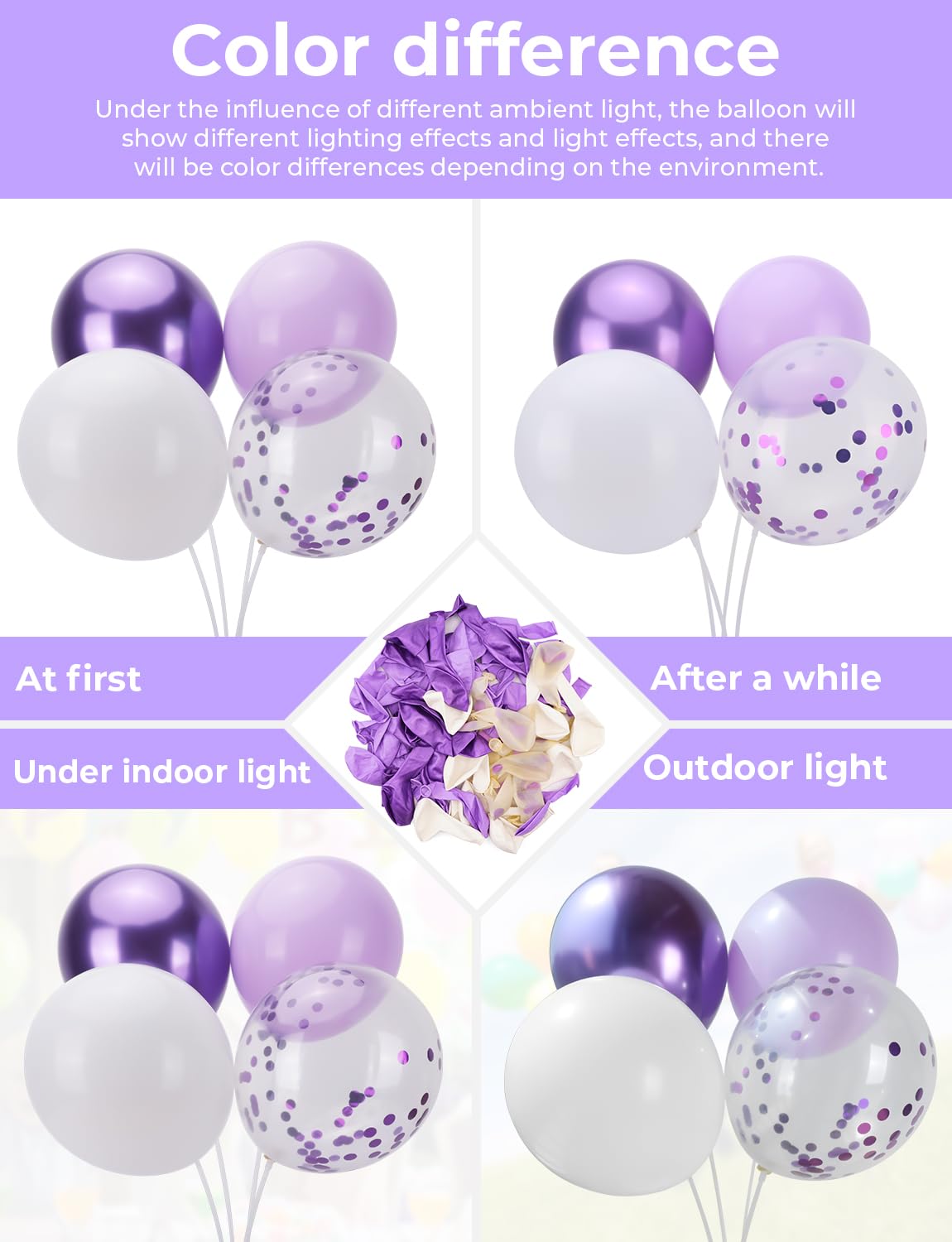 Purple And White Balloons,12Inch 60Pcs Pastel Purple Balloons With Confetti Balloons,Lavender Lilac Balloons For Mother'S Day/Bi