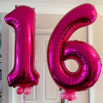 Hot Pink 16 Balloon Numbers,40 Inch 16Th Or 61St Birthday Balloon Foil Mylar Number 16 Balloon Large Dark Pink Number Balloons For Birthday Party Anniversary Festival Decorations