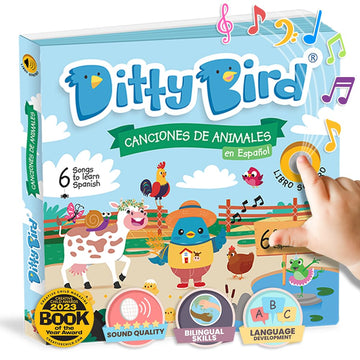 DITTY BIRD Spanish Nursery Rhymes Book | Bilingual Musical Interactive Sound Book for Toddlers | Light Blue & Green