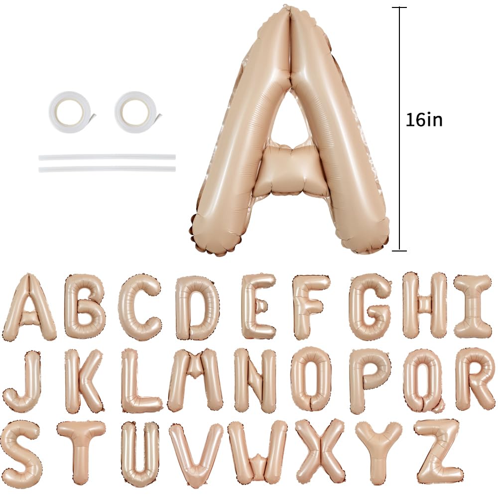 TONIFUL 52-Piece 16" Light Brown Foil Alphabet Balloons A-Z for Birthday, Graduation, Anniversary Party Decor