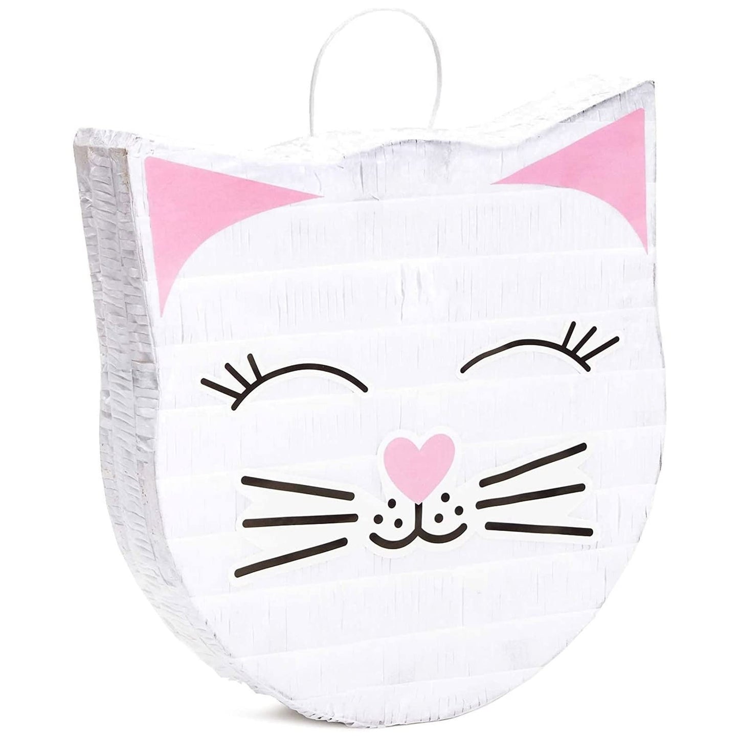 BLUE PANDA Cat Pinata - 14 x 12.8 x 3 In, White, 1 Count - Mini Pinata for Cat Birthday Decorations & Party Supplies, Pastel Bir