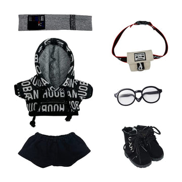 Niannyyhouse 20Cm Plush Doll Clothes Loose Hip-Hop Suit Headwear Hoodie Pants Backpack Glasses Shoes 8In Doll Accessories (Black, 20Cm)