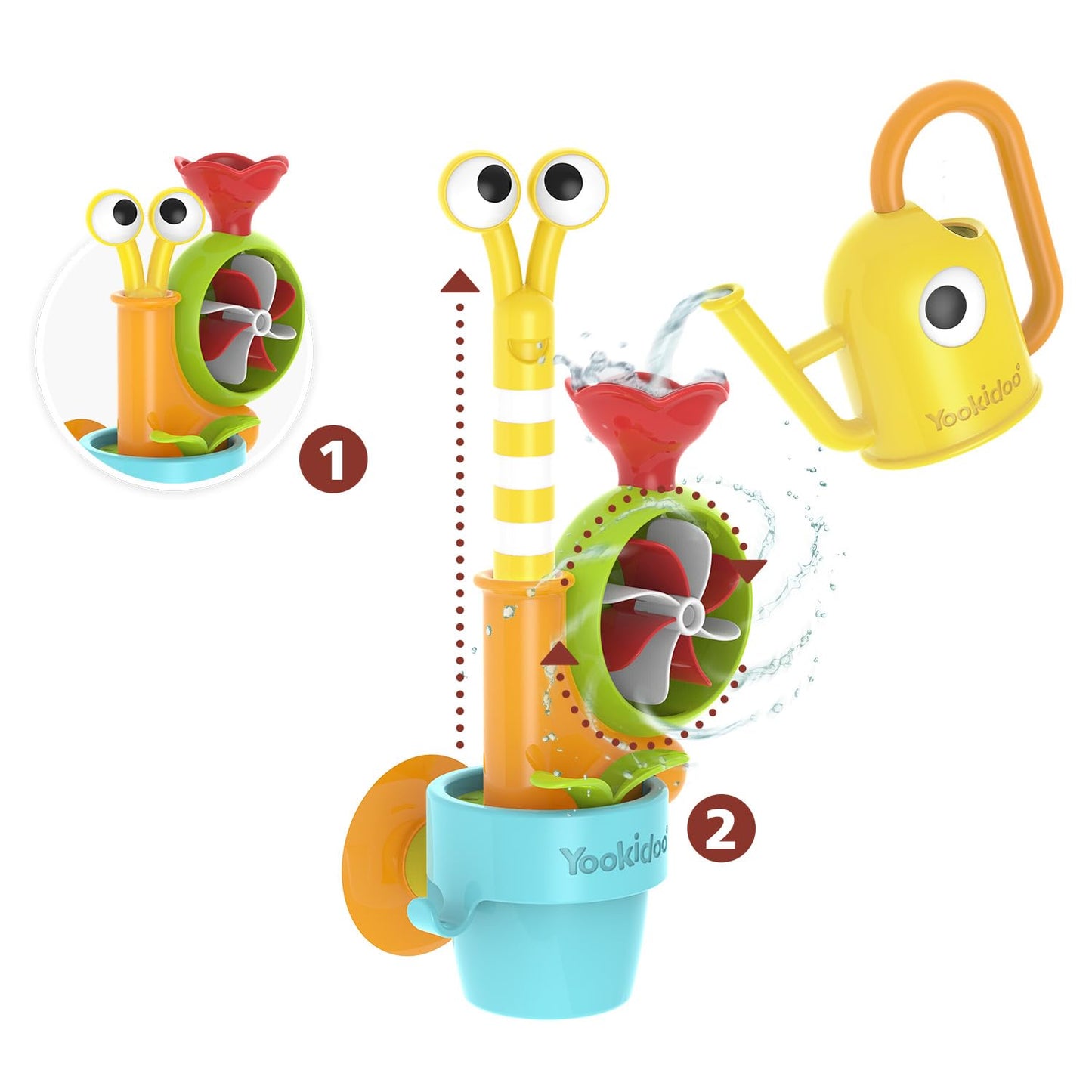 Yookidoo Toddler Baby Bath Toy (Ages 1-3) Pop-Up Snail Sprinkler - Garden Adventure Set With Watering Can (Mold Free) Attach To Any Tub Or Shower Fun For Bath Time - Great For Boys,Girls,& Kids