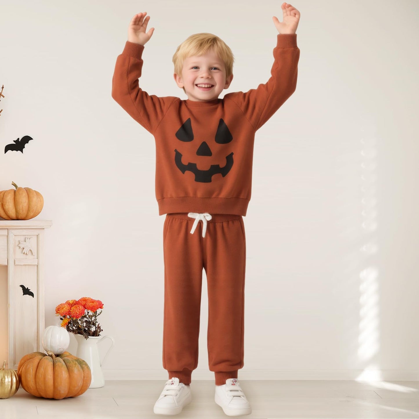 Asmea Toddler Boy Halloween Outfit Halloween Baby Clothes Long Sleeve Pumpkin Outfit Toddler Boy Halloweens Costume Baby Boys Fall Clothes 3-4T