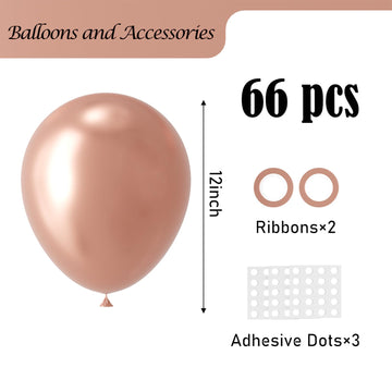 Voircoloria Metallic Rose Gold Balloons, 66Pack 12Inch Chrome Rose Gold Latex Party Balloons For Birthday Baby Shower Valentine'