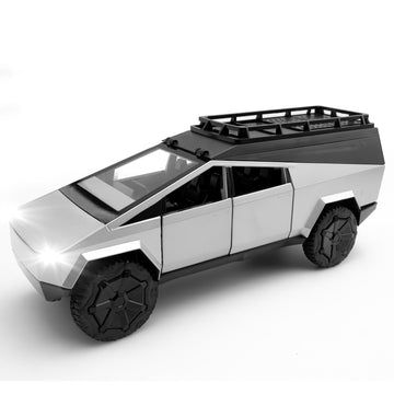 Cybertruck Model: 1/24 Diecast Metal Toy Trucks with Lights and Sounds for Boys, Ages 3 and Up (Silver Camper)