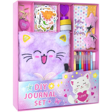 HoomTop DIY Cat Journal Kit Kids Diaries with Lock for Girls Ages 6 7 8 9 10 11 12 14 Birthday Christmas Gifts