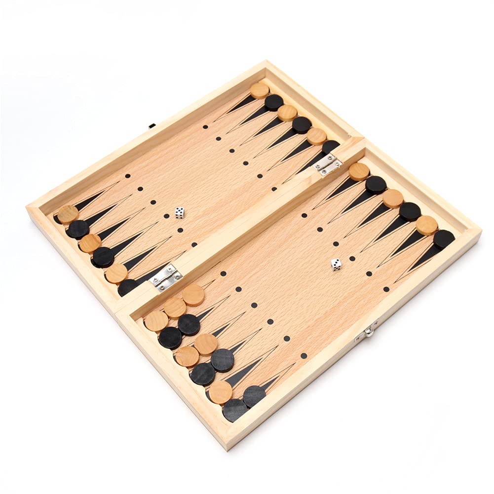 Chess Set,Folding Storage Wooden Chess Board Sets,17' Wooden Chess,3 In 1 Chess Board Game For Adults And Kids (Chess,Backgammon,Checkers)