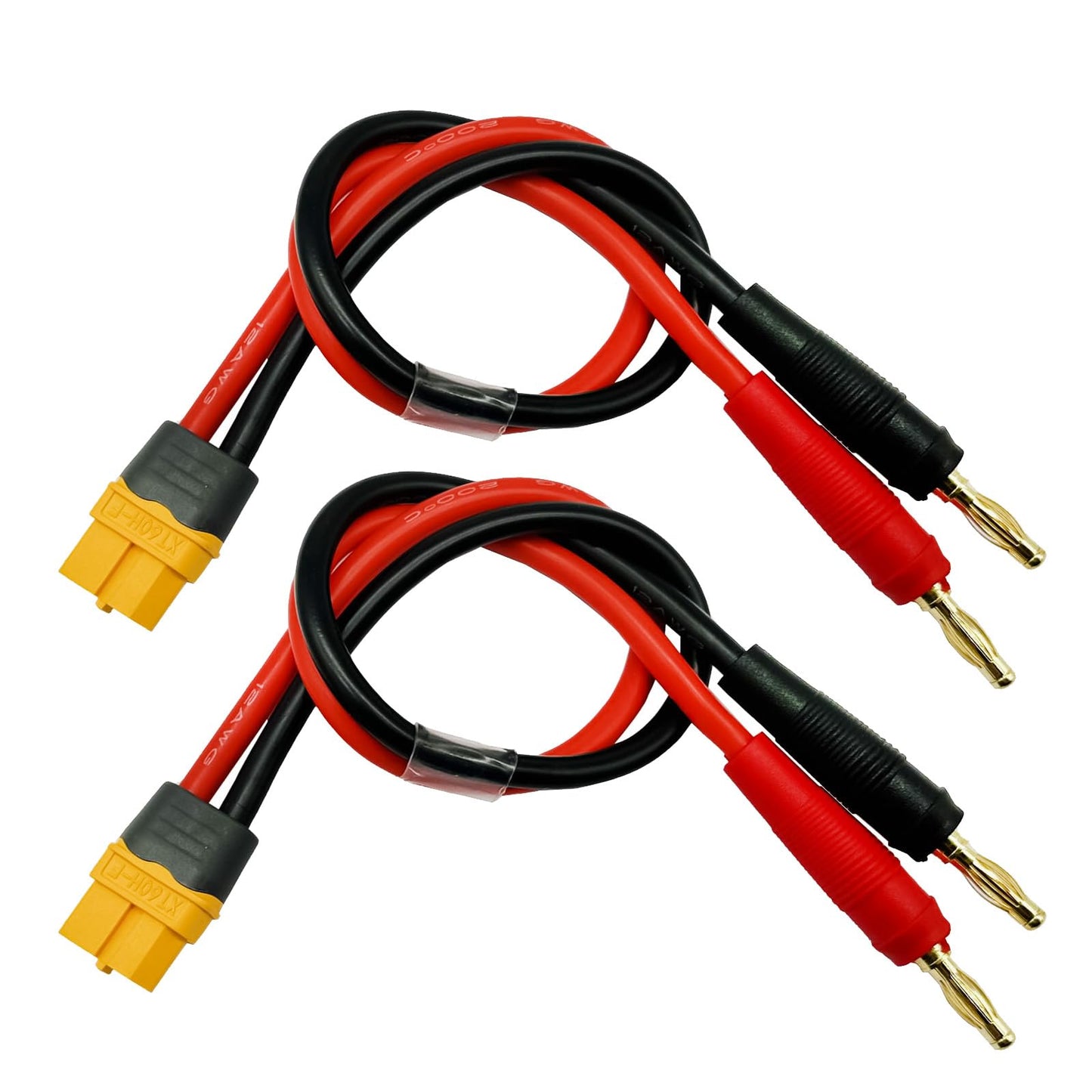 2pcs XT60H (XT60 Upgarded Female Connector Plug to 4mm Banana Plugs Battery Charge Lead Adapter Cable 12awg 30cm