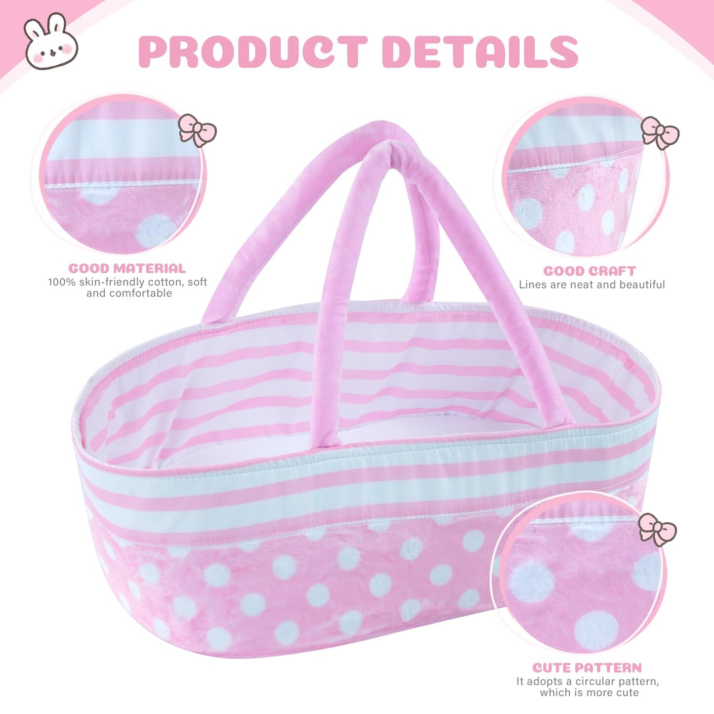 Babeside Reborn Baby Dolls Bassinet Foldable Baby Doll Crib Bed Soft Doll Carrier Doll Accessories With Handle For 17-22 Inch Baby Dolls Girls (Pink)