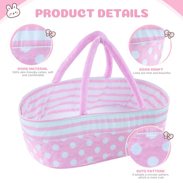 Babeside Reborn Baby Dolls Bassinet Foldable Baby Doll Crib Bed Soft Doll Carrier Doll Accessories With Handle For 17-22 Inch Baby Dolls Girls (Pink)