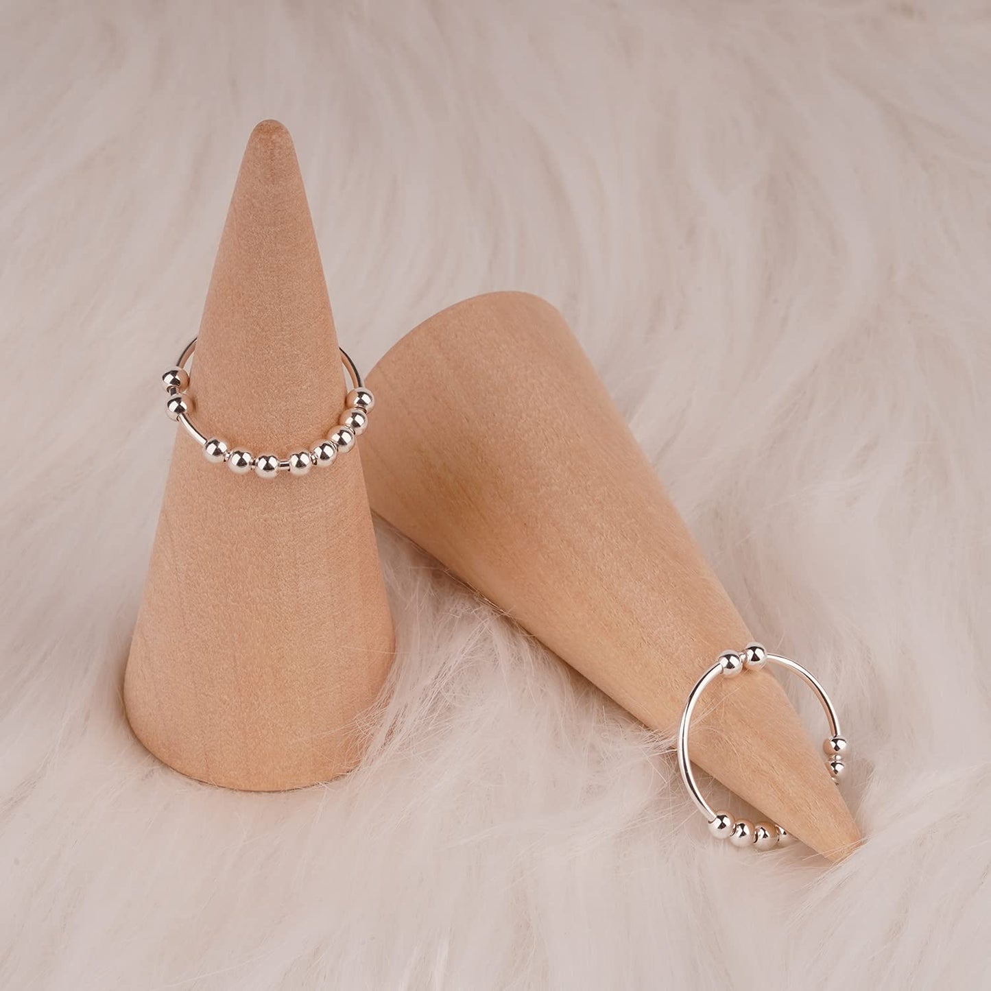 Asgift 925 Sterling Silver Anxiety Ring For Men Women Fidget Ring With Beads Stackable Stress Relieving Spinner Rings (Size-11)