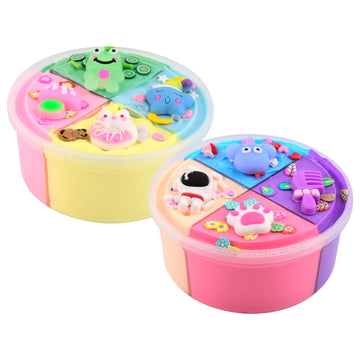 2 Pack Four Color Slime Toy - Candy Bag Packaging Butter Slime With Eight Cute Charms Included,Super Soft & Non-Sticky,Education