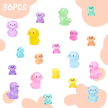 36 Pieces Mini Dog Figurines Luminous Mini Resin Animals Tiny Dog for Dog Birthday Decoration Dog Cake Topper Mini Animals for D
