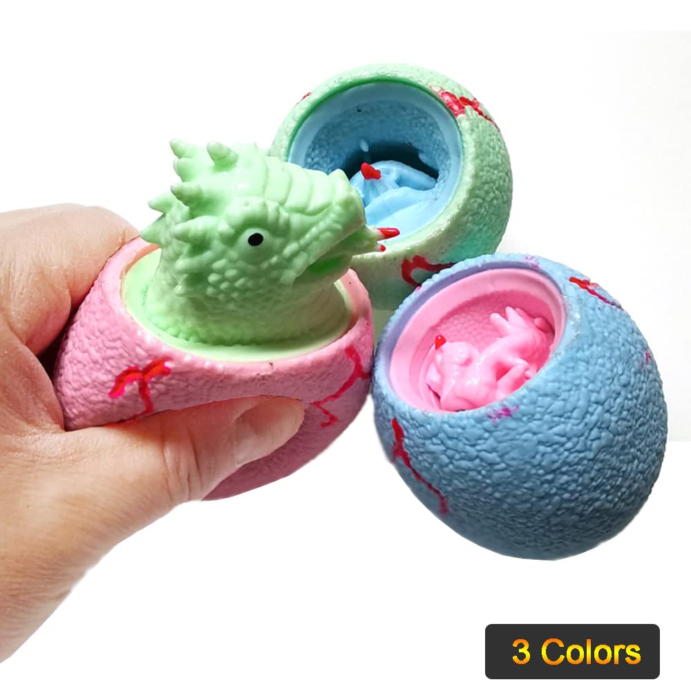 Dinosaur Egg Evil Squeeze Toys 3 Pack Funny Pop Out Dinosaurs of Egg Decompression Stress Toys for mature-themeds Kids  Colorful Squish Fidget Toy Relief Autism Silicone Decompression Toy(Boxed)