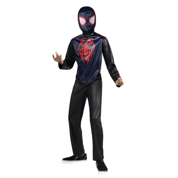 Marvel Miles Morales Official Youth Halloween Costume - Printed Jumpsuit With Fabric Mask (S) Black