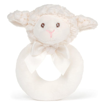 Bearington Collection Baby Lamby, 5.5 Inch Cream Lamb Plush Stuffed Animal, Soft Baby Rattles And Plush Rings