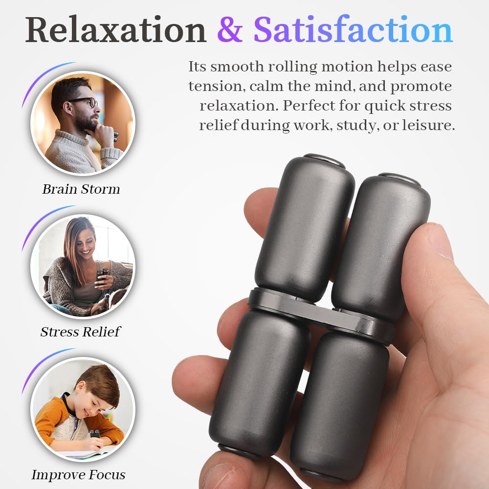 Handheld Fidget Hand Roller Toy For Kids Adults, Metal Fidget Spinner, Portable Hand Grip Strengthener, Compact Silence Stress Relief Hand Exercise Tool For Office Travel Classroom(Alloy Metal Black)
