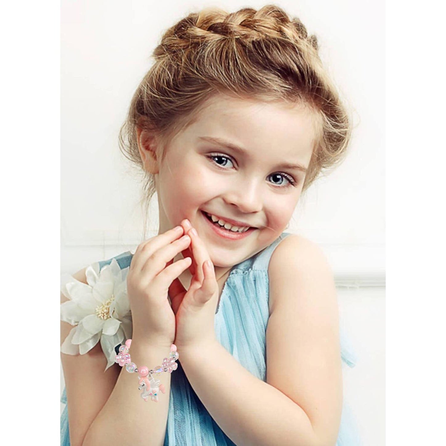 ELEMIRSA 5pcs Little Girl Bracelet Kids Unicorn Bracelets Girl Unicorn Party Favor Pretend Play Bracelet for Toddlers Teens Char