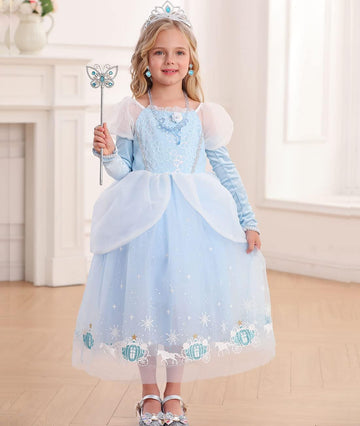 Itvti Cinderella Dress For Girls Kids Blue Princess Costume Halloween Carnival Fancy Dress Up For Cosplay, 2-3 Years(Tag 100)