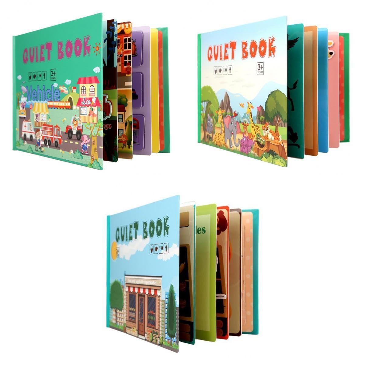 Merishopp 3 Pieces Montessori Quiet Book Early Learning For Preschool Boy Girl| Baby Learning Toy | Infant Activity Toy | Sensor