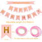 Happy Birthday Banner, Pink Birthday Decoration, 16 Pcs 12 Inch Happy Birthday Balloons With 2 Ribbons For Girl And Women Birthd