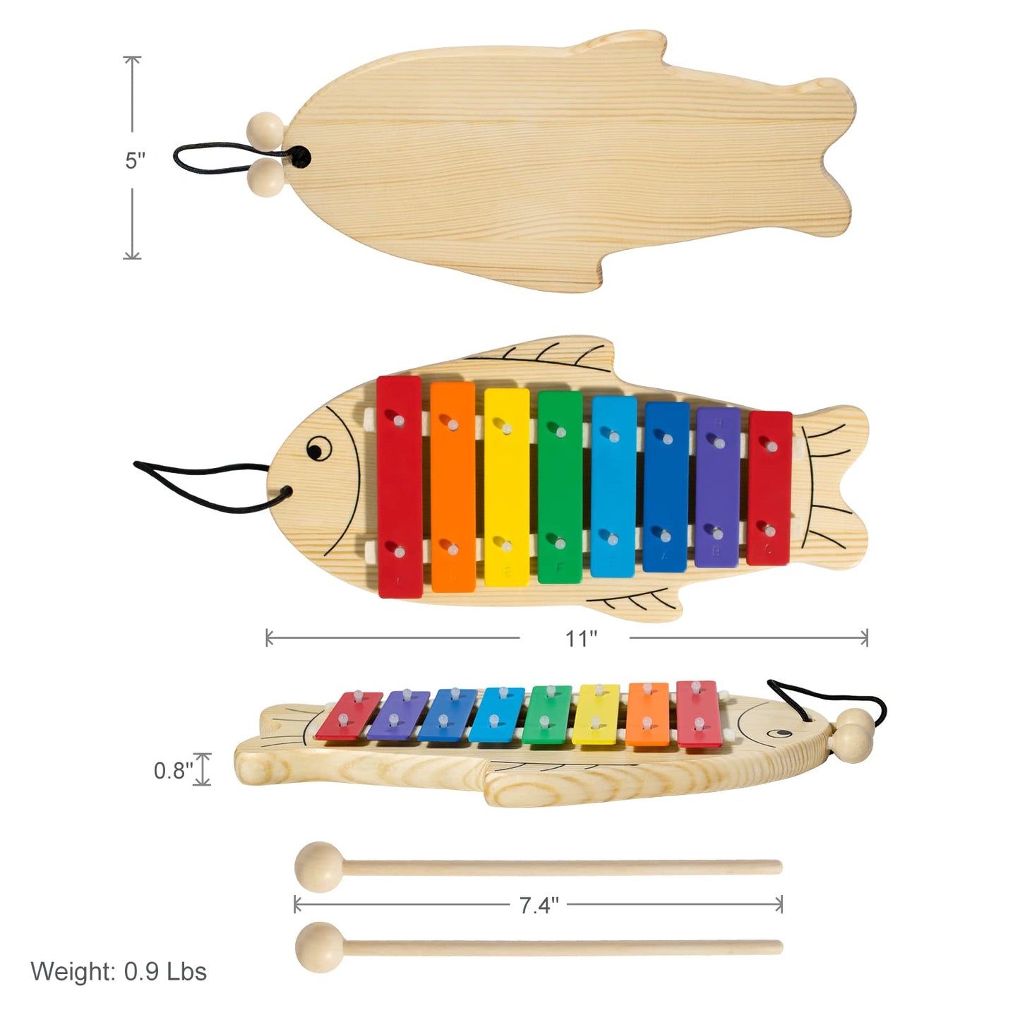 Musicube Xylophone For Baby Toddler Fish Shape Wooden Xylophone With 2 Mallets Educational & Preschool Learning Percussion Instr