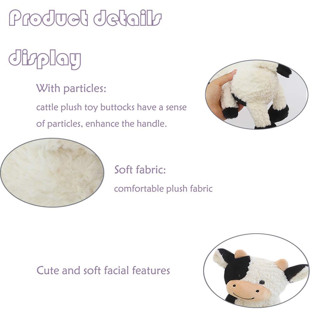 CHELEI2019 Cow Plush Stuffed Animal Toy - Soft, Cuddly, 9" White Cotton for Kids