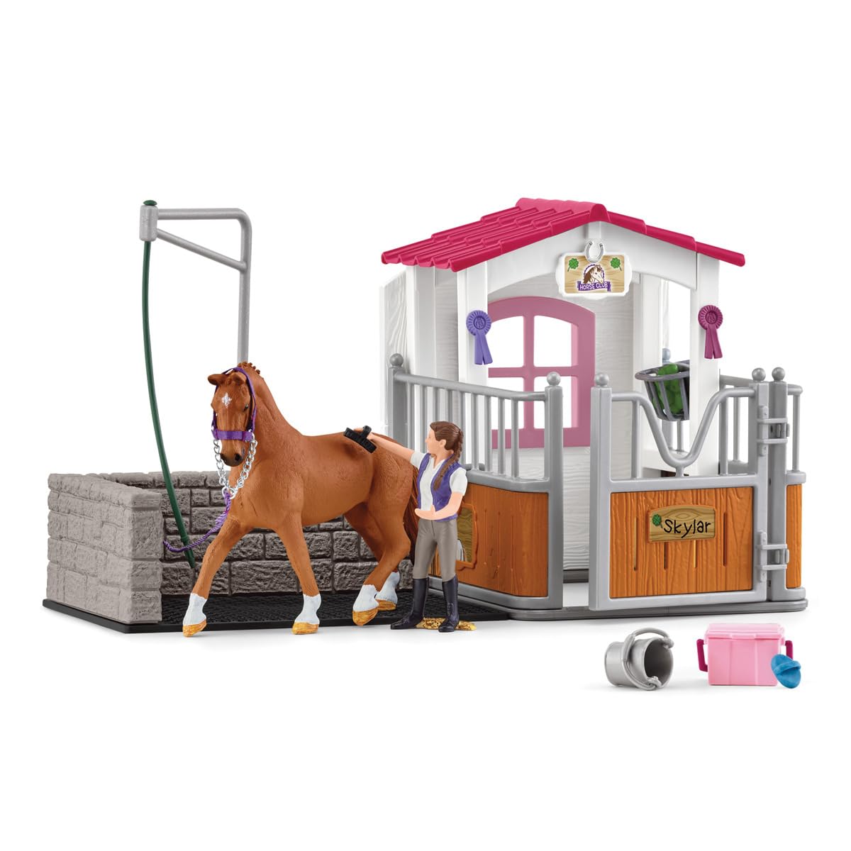 Schleich Horse Club 13-Piece Toy For Girls And Boys Ages 5+, Horse Wash Area With Stall (72177) Multi-Color