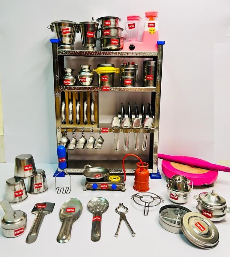 Mini Stainless Steel Utensils and Plastic Non Toxic Indian Kitchen Set Great Kitchen Toys for Girls (Kids Love Kitchen Set) Ind