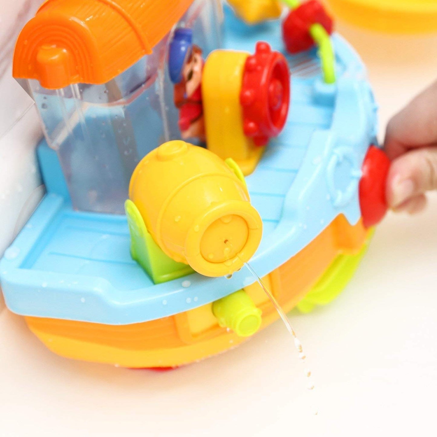 Wall Mountable Pirate Ship Bathtub Bath Toy for Kids with Water Cannon and Boat Scoop