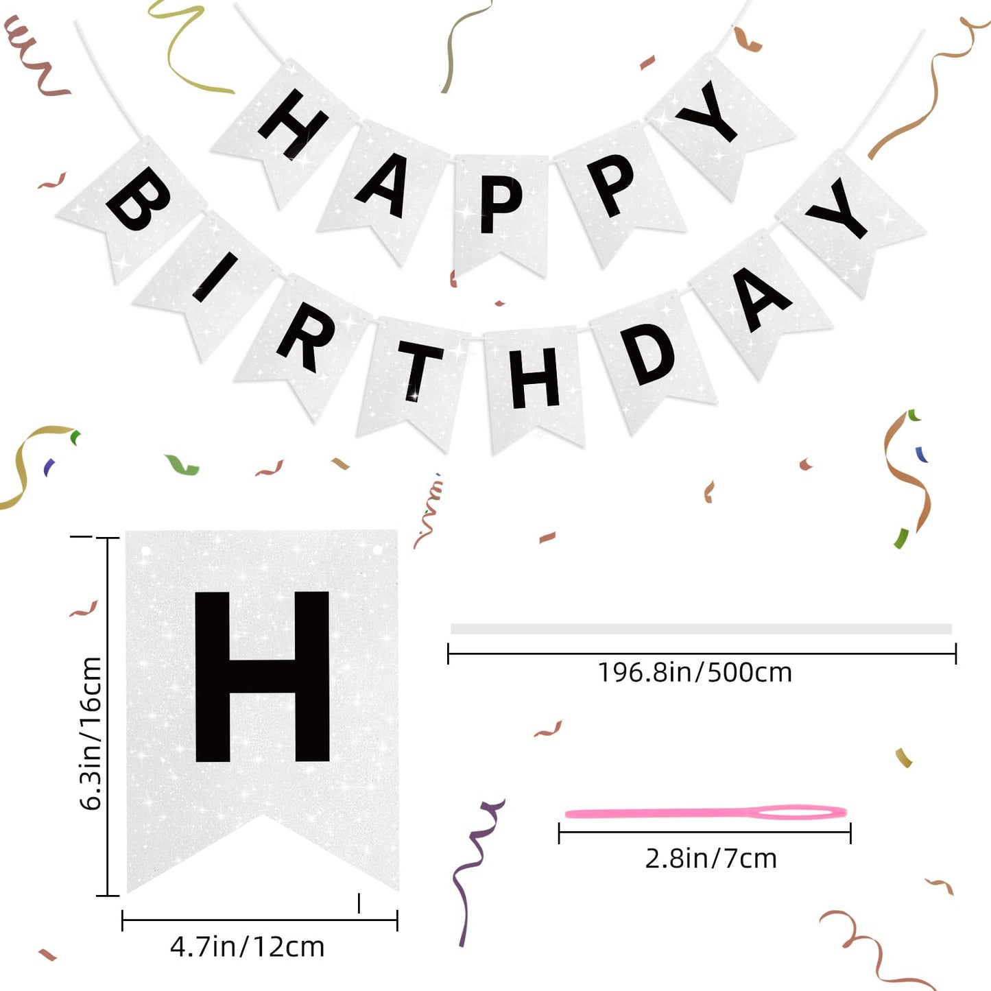White Happy Birthday Banner Glitter Birthday Sign For Backdrop White Birthday Decorations For Kids Men Women Baby 1St Birthday Tea Party Bunting Banner Happy Birthday Garland